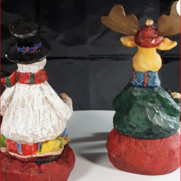 Christmas Decor Whimsical Snowman and Moose Shelf Mantle Tealight Holders - Picture 4 of 4